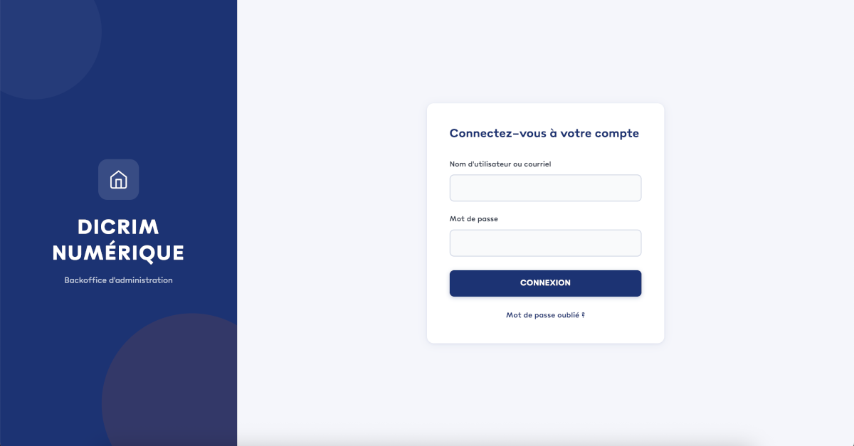 DICRIM login page after customisation