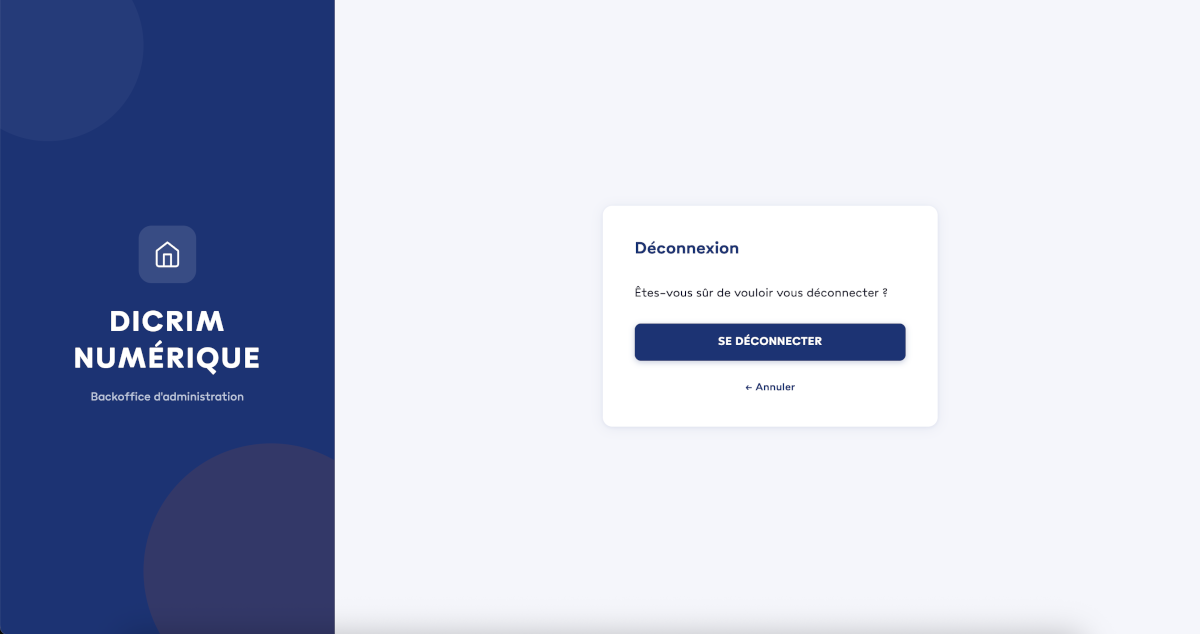 Logout confirmation page with DICRIM theme